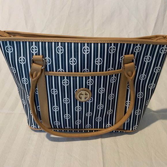 Brown and Navy Blue Stripe Bag by Giani Bernini - Picture 1 of 3